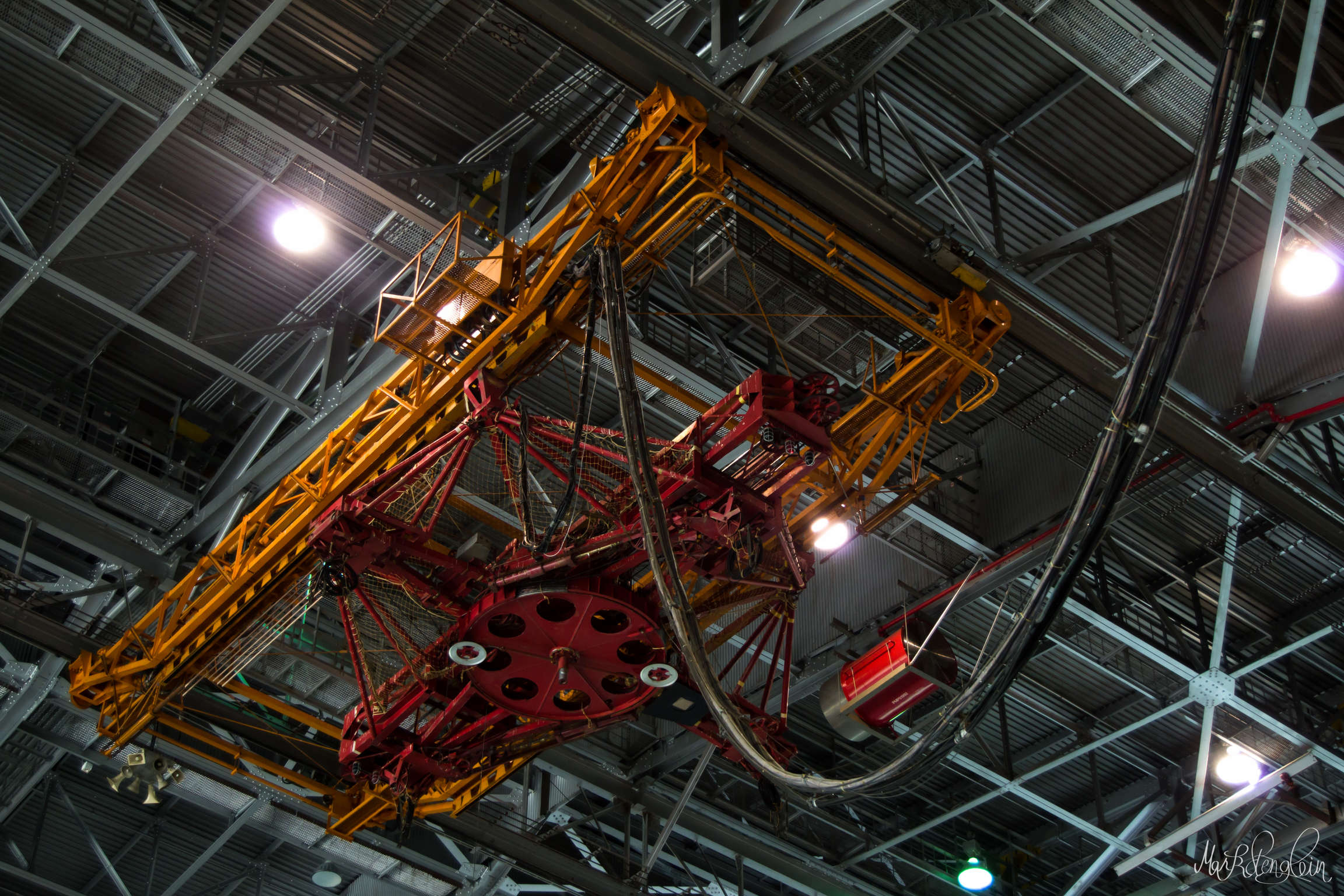 Close up on the 6 degree motion simulator for the early space program.